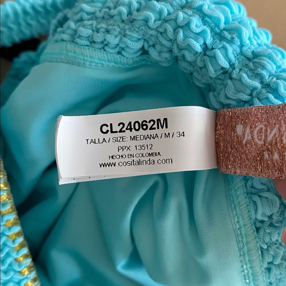 Cosita Linda Turquoise Triangle One-Piece Swimsuit Size M Adjustable Straps Chic - Picture 6 of 8